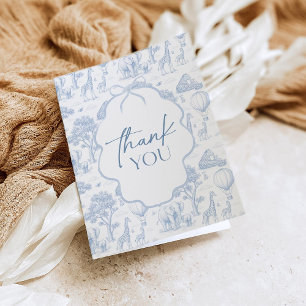Toile De Jouy Safari Blau Baby Shower Dankeschön Einladung