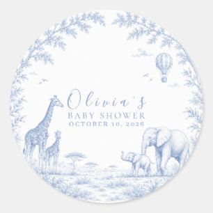 Toile De Jouy Safari Blau Baby Shower Runder Aufkleber