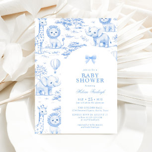 Toile De Jouy Safari Blau Junge Babyparty Einladung