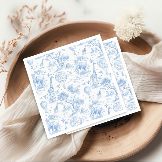 Toile de Jouy Safari Blue Baby Dusche Napkins Serviette