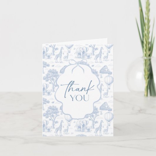 Toile De Jouy Safari Blue Baby Shower Thank You Einladung (Vorderseite)