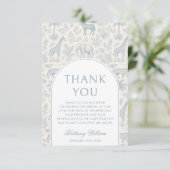 Toile De Jouy Safari Blue Boy Baby Dusche Dankeskarte (Stehend Vorderseite)