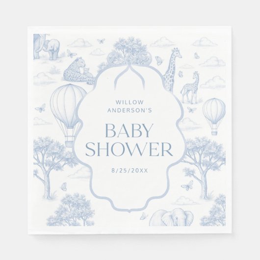 Toile De Jouy Safari Blue Boy Baby Shower Napkins Serviette (Vorderseite)