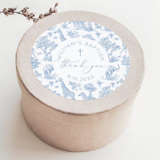 Toile de Jouy Safari Boy Baptism Thank you Runder Aufkleber