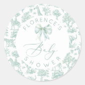 Toile de jouy Safari Dschungel Green Baby Dusche Runder Aufkleber (Vorderseite)