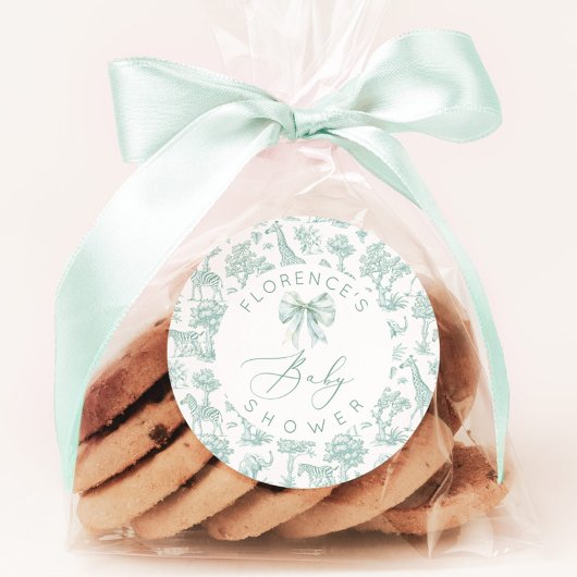 Toile de jouy Safari Dschungel Green Baby Dusche Runder Aufkleber