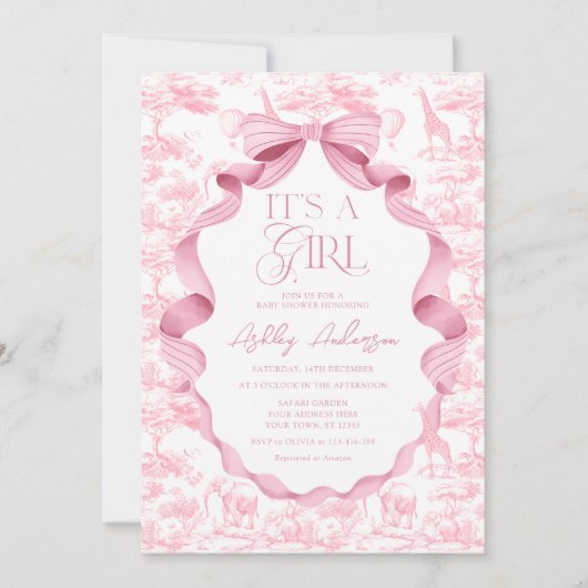 Toile de Jouy Safari Es ist eine Girl Baby Dusche Einladung (Vorderseite)