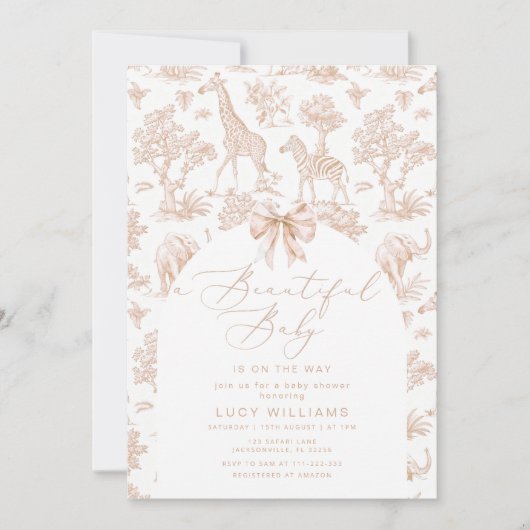 Toile de Jouy Safari Gender neutrale Babydusche Einladung (Vorderseite)