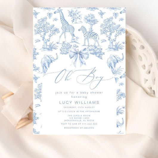 Toile de Jouy Safari Oh Boy Baby Dusche Einladung
