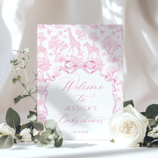 Toile de Jouy Safari Pink Babydusche Begrüßung Poster