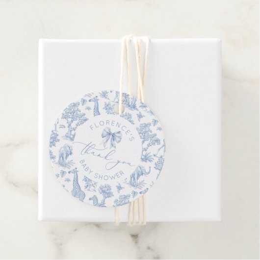 Toile de Jouy Safari tiere Baby Dusche danke Geschenkanhänger (Beispiel)