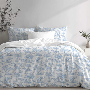 Toile de Jouy Safari Tiere blau Kissenbezug