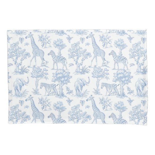 Toile de Jouy Safari Tiere blau Kissenbezug (Vorderseite)