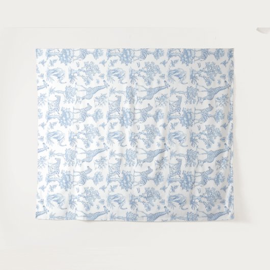 Toile de Jouy Safari Tiere Blaue Babydusche Wandteppich (Vorderseite (Horizontal))
