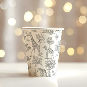 Toile de Jouy Safari Tiere grau Baby Dusche Pappbecher