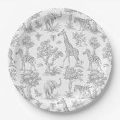 Toile de Jouy Safari Tiere grau Baby Dusche Pappteller (Vorderseite)