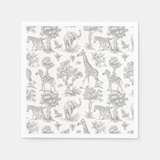 Toile de Jouy Safari Tiere grau Baby Dusche Serviette (Vorderseite)