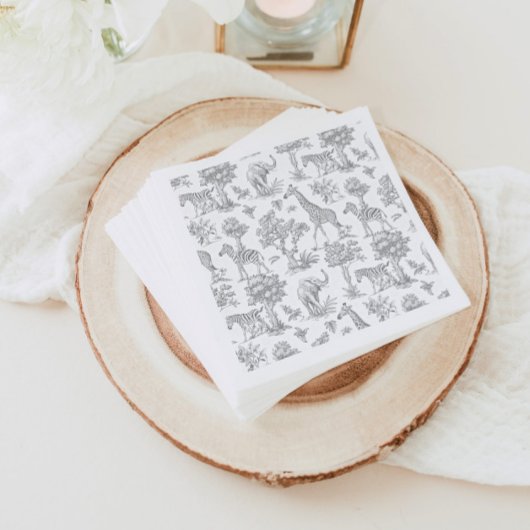 Toile de Jouy Safari Tiere grau Baby Dusche Serviette