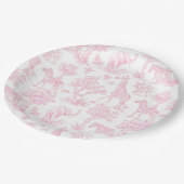 Toile de Jouy Safari Tiere Pink Baby Dusche Pappteller (Schrägansicht)