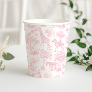 Toile de Jouy Safari-Tiere rosa elegant süß Pappbecher