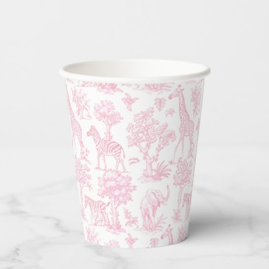Toile de Jouy Safari Tiere rosa niedlich Pappbecher (Rückseite)