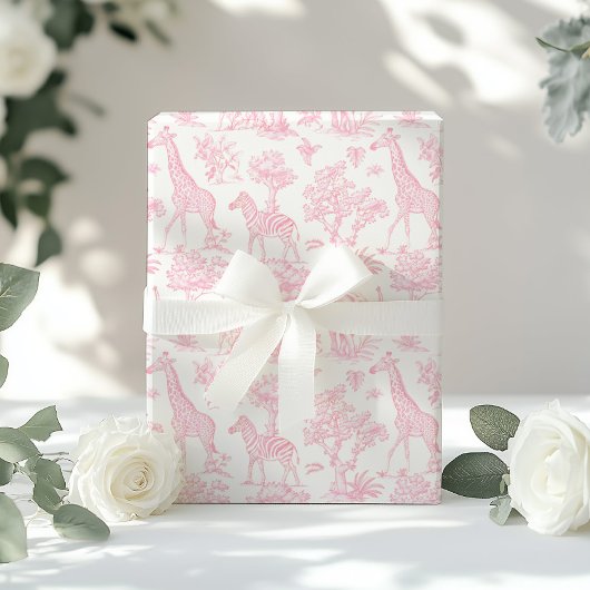 Toile de Jouy Safari Tiere rot Rosa elegant Geschenkpapier