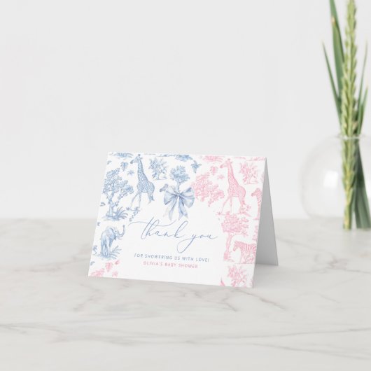 Toile de Jouy Safari Zwillinge Babydusche Dankeskarte (Vorderseite)