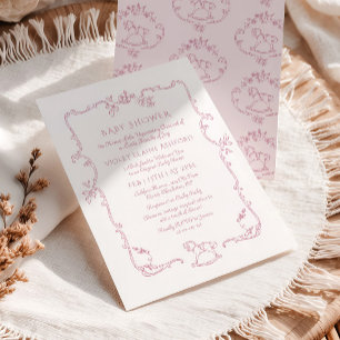 Toile de Jouy Schaukelpferd Pink Baby Mädchen Dusc Einladung