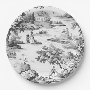Toile de Jouy, schwarz und weiß, Porzellan, Pappteller