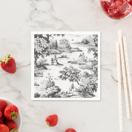 Toile de jouy, schwarz-weiß, Porzellan, Serviette (Beispiel)