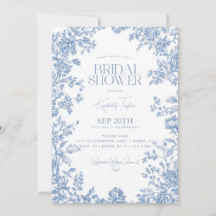 Toile De Jouy Staubblaues Florales Brautbad Einladung