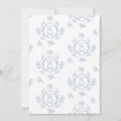 Toile de Jouy Teddy Bär Blaue Babydusche Einladung (Rückseite)