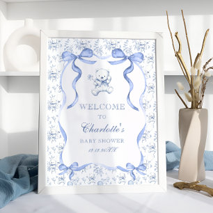 Toile De Jouy Teddy Bear Baby Dusche Willkommen Poster