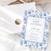 Toile De Jouy Teddy Bear Baby Shower Boy Einladung