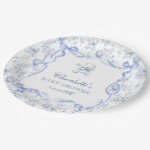 Toile De Jouy Teddy Bear Blue Baby Dusche Pappteller (Schrägansicht)