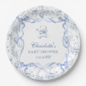 Toile De Jouy Teddy Bear Blue Baby Dusche Pappteller (Vorderseite)