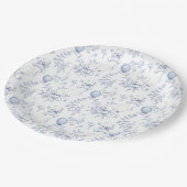 Toile De Jouy Teddy Bear Dusty Blue Baby Dusche Pappteller (Schrägansicht)