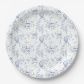 Toile De Jouy Teddy Bear Dusty Blue Baby Dusche Pappteller (Vorderseite)