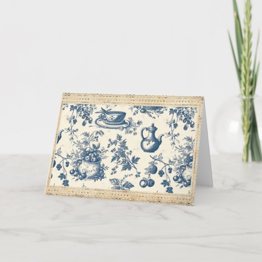Toile de Jouy Tiefblaue und Cremefarbene Küchenute (Vorderseite)
