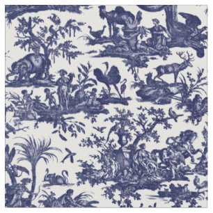 Toile de Jouy Vier Teile der Welt blaues Muster Stoff