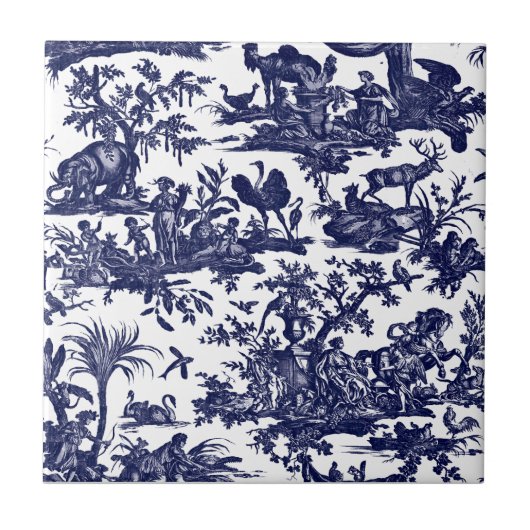 Toile de Jouy vier Teile des blauen Musters der We Fliese (Vorderseite)