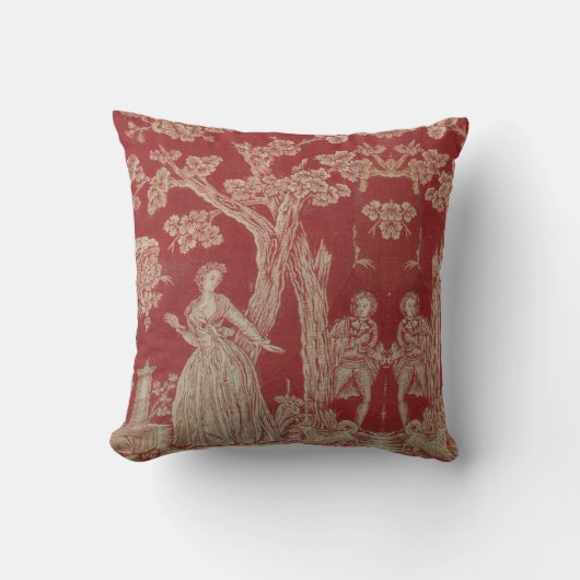 Toile de jouy Vintag Illustration Rotes Kissen (Vorderseite)