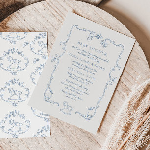 Toile de Jouy Vintage Spielzeugrahmen Babydusche Einladung