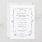 Toile de Jouy Vintage Spielzeugrahmen Babydusche Einladung (Vorderseite)