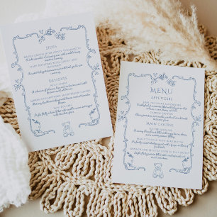 Toile de Jouy Vintager Teddybär Menükarte