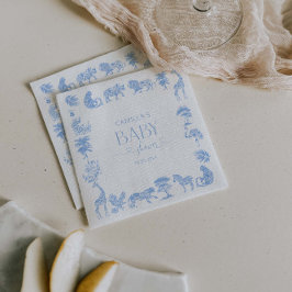 Toile de Jouy White and Blue Safari Babydusche Serviette