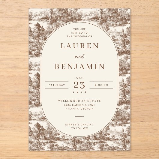 Toile de Romance Wedding Acryleinladungen (Vorderseite)