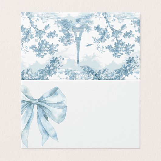 Toile Dusty Blue Bow Brautparty Platzkarte (Außenseite Aufgefaltet)