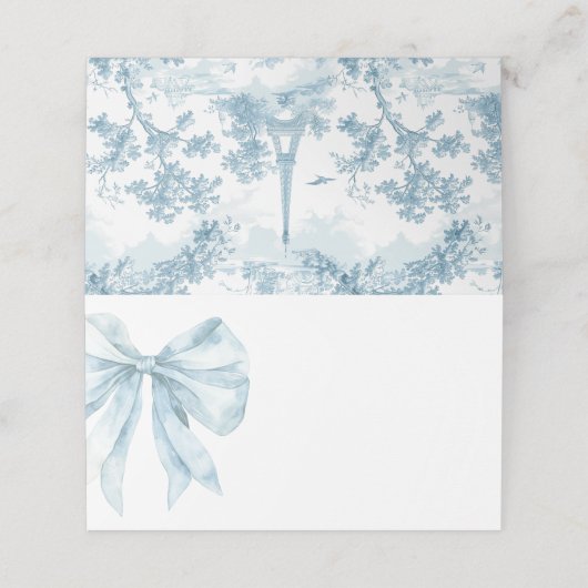Toile Dusty Blue French Bow Brautparty Platzkarte (Außenseite Aufgefaltet)