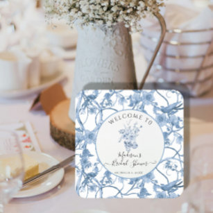Toile Elegante Blumen Blau und Weiß Brautparty Rechteckiger Pappuntersetzer